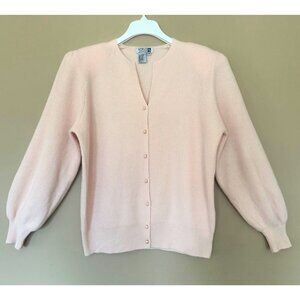 Vintage Pastel Pink Angora Lambswool Cardigan Sweater Women M Balloon Sleeve